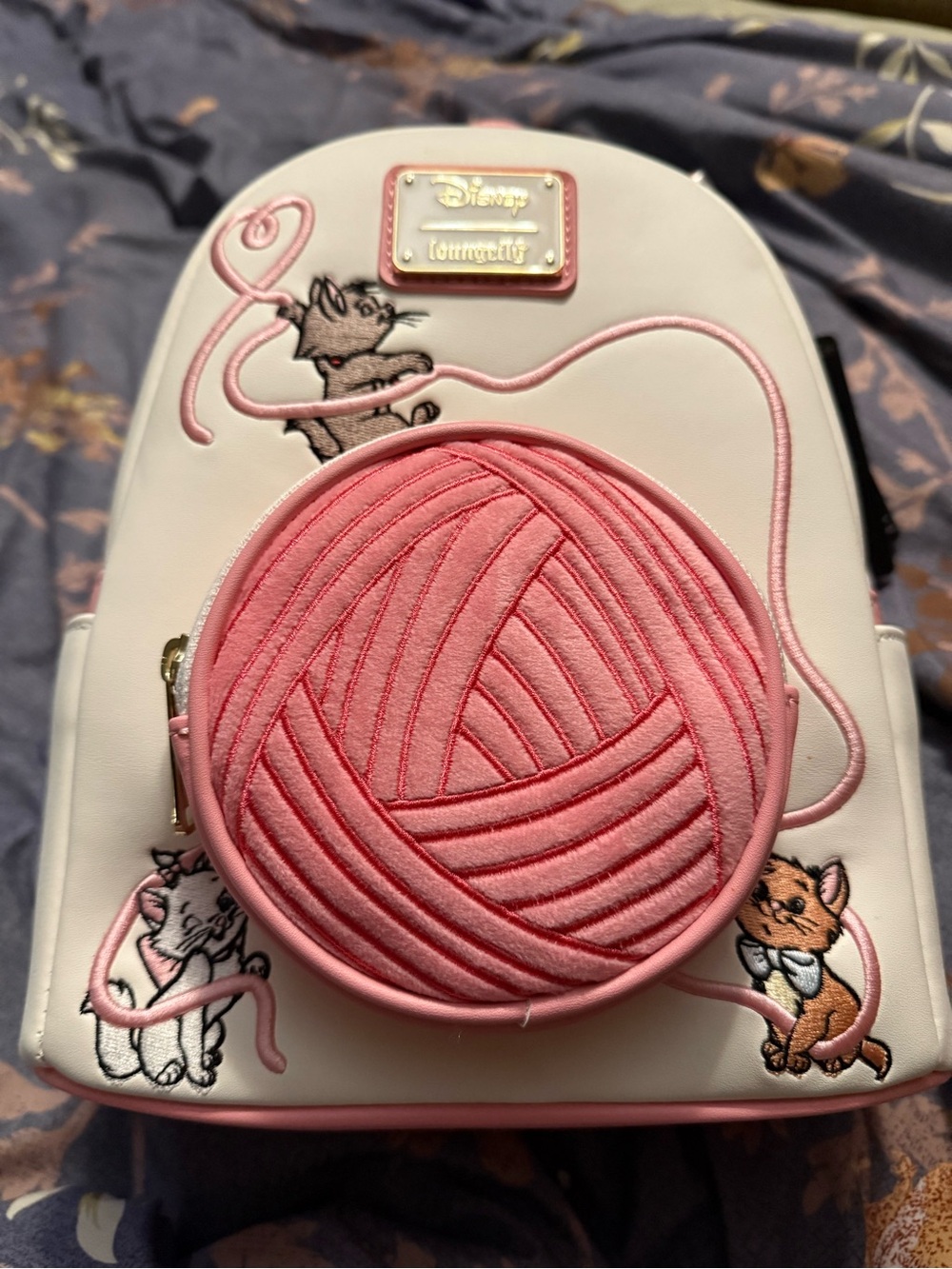 Loungefly White and Pink Disney Cats Yarn Ball Backpack